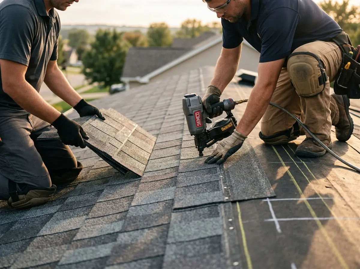 Professional roofer working on a residential roof in Twinsburg